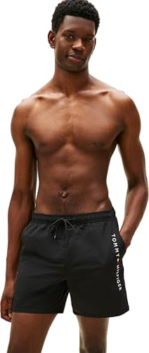 Tommy Hilfiger UM0UM0UM03748 Costume da Bagno da Uomo, Taglia M, con Coulisse e Tasca con Zip, Nero, XXL