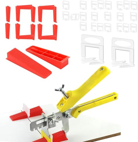 Set di 400 linguette per piastrelle da 2 mm + 100 cunei per piastrelle + 1 pinza per piastrelle, utensili per pareti, pavimenti, fughe, altezza piastrelle 6-15 mm