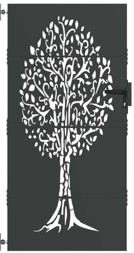 vidaXL Porte de Jardin, Portail de Jardin 85x75 cm Design Arbre en Acier Corten, Portail Artistique, Barrière Extérieure Durable, Métal Moderne, Découpe Laser pour Patio, Design Chic