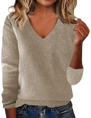 Cashmere Jumpers Ladies Women's Winter Knitted Sweaters Low Neck V Neck Warm Base Jumpers Long Sleeved Solid Color Sweater Christmas Ski Sweaters for Women UK Travel Essentials Pullover for Mom