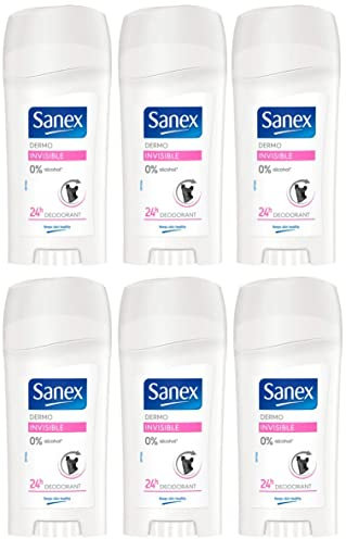 6 x 65ml Sanex Dermo Invisible 24H Deodorant Stick (0% Parabens & Alcohol)
