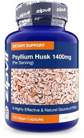 Zipvit Psyllium Husk Fibre Supplement, 1400mg Psyllium Husk Powder, Up to 4200mg Per Serving, 120 Vegan Capsules