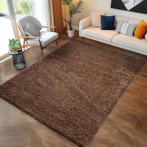 Carpettex Shaggy-Teppich, Hochflor, Wohnzimmer, Florhöhe 3 cm, einfarbig, Braun, 60 x 110 cm