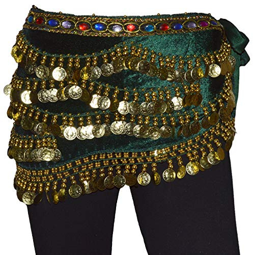 Danskläder & accessoarer magdans myntbälte sammet höftduk Belly Dance magdansbälte karneval mynt, Mörkgrön, Länge: 156 cm / Breite: 30 cm