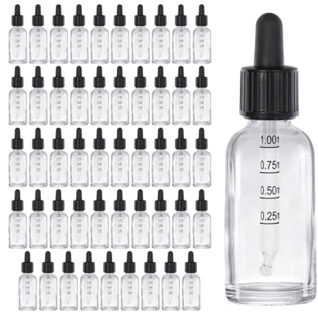 Oputec Lot de 50 x 30ml flacons compte-gouttes en verre - Avec pipette en verre et graduation - Bouteilles de Pharmacie, Transparent