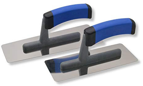 2er Set DEWEPRO® Venezianische Glanzputz Glättekelle - Venezianer Stucco Kelle - 2 Formen: gerade und trapezförmig - Edelstahlblatt mit abgerundten, geschliffenen und polierten Kanten - Glättkelle