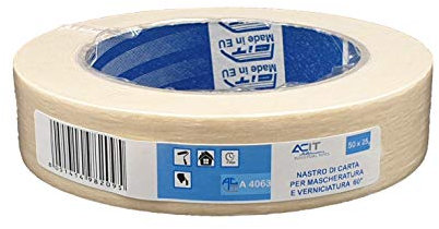 ACIT Nastro di carta per mascheratura, verniciatura, 50m x25mm, nastro da carrozziere, confezione singola