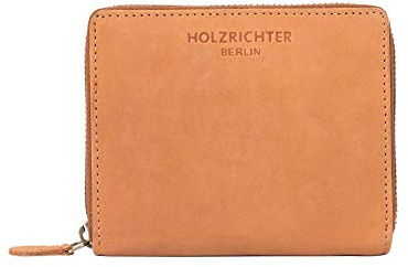 HOLZRICHTER Berlin – Kleine Damen Geldbörse aus Leder (No 8-1), Vintage, 10,5x13x3 cm, Kompaktes Portemonnaie mit 8 Kartenfächern und Münzfach, Handlicher Geldbeutel in Camel