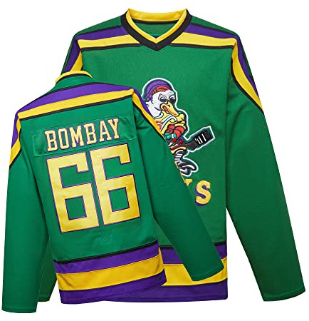 TRIVINKIN Mighty Ducks - Camiseta de Hockey sobre Hielo, Color Verde S-XXL Gordon Bombay #66 con Talla de Adulto, Ropa de Hip Hop 90S para Fiesta (XL)