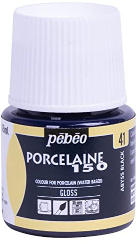 PEBEO Porcelaine 150 Ceramic Paint - Water-Based High-Gloss Color Paints for Porcelain, Premium Art Supplies, Non-toxic & Heat-Safe, 45 ml Bottle, Abyss Black