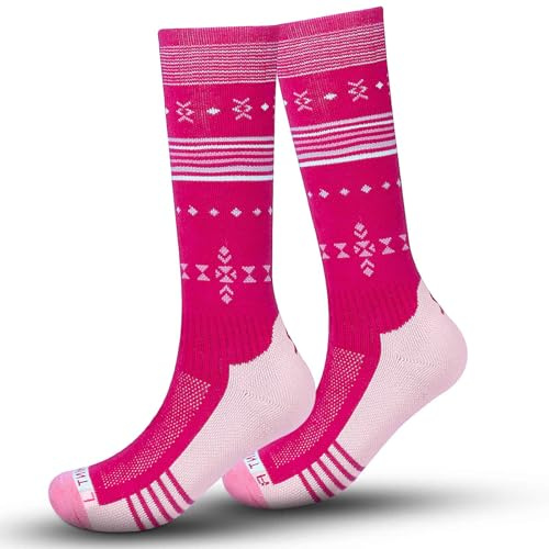 Rahhint Kids Ski Socks Thermal Merino Wool Snowboard Socks with OTC Design Anti-Slip Cuff Sports Compression Socks Warm Socks for Cold Weather Outdoor Winter Sports- 2 Pairs