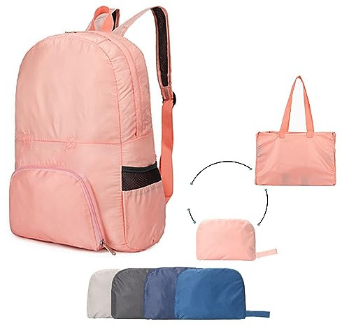 Uktunu Faltbarer Rucksack Ultra Leicht Unisex Tagesrucksack Outdoor Wasserdichter Wanderrucksack Ultraleicht-Kleiner für Camping Wandern Reisen Rosa