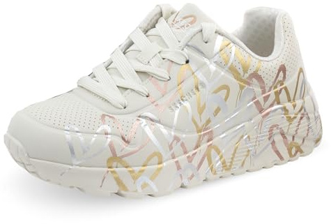 Skechers Girl'S Uno Lite Metallic Love Sneaker, Natural Multicolor, 35.5 EU