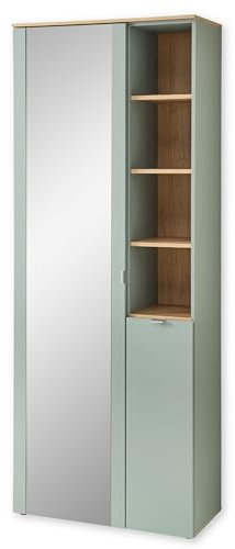BARI Garderobenschrank mit Spiegel in Schilfgrün, Artisan Eiche Optik FSC-zertifiziert - Moderner Flurgarderoben Schrank mit viel Stauraum - 78 x 202 x 38 cm (B/H/T)