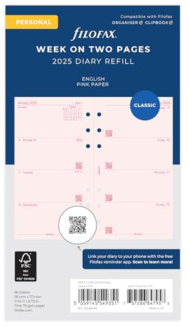 Settimana personale su due pagine inglese rosa 2025