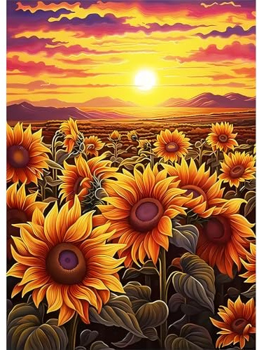 EOBROMD 5D Diamond Painting Kit Completo Tramonto, Girasole Pittura Diamante FAI DA TE, Paesaggio Diamond Painting Bambini Adulti, Strass Ricamo a Punto Croce Painting per Decorazione Casa 30x40cm