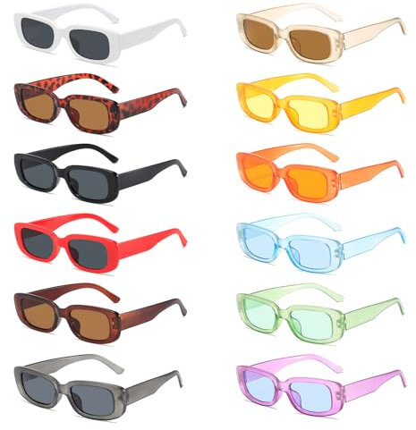 LoNinLoAn 12 Stücke Vintage Rechteckige Sonnenbrille für Damen und Herren, 90er Retro Sonnenbrillen Set, Mode Trendy Party Retro Brille Sonnenbrille mit UV400 Schutz Sunglasses