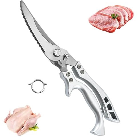 Geflügelschere Edelstahl Profi, Mehrzweck Haushaltsschere, Geflügelschere scharfe Küchenschere, Fleischschere, mit Gezacktem Rand Knochenschere, für Huhn, Fleisch, Fisch, Gemüse