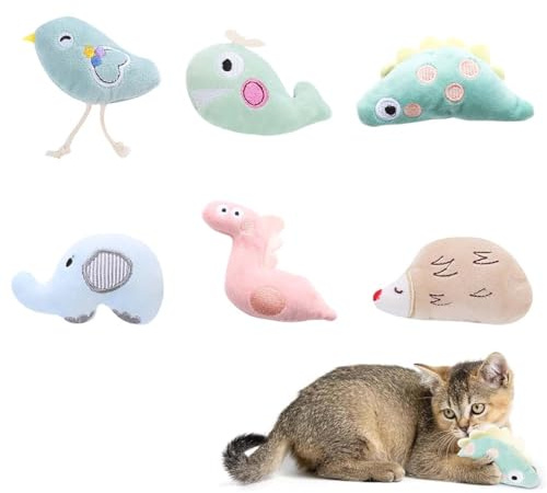 AUEFUDQ Giocattoli di Peluche con Erba Gatta 6 Pezzi Giocattoli Giocattoli di Peluche Morbidi per Gatti, Set di Giocattoli per la Pulizia e l'Addestramento del Gatto