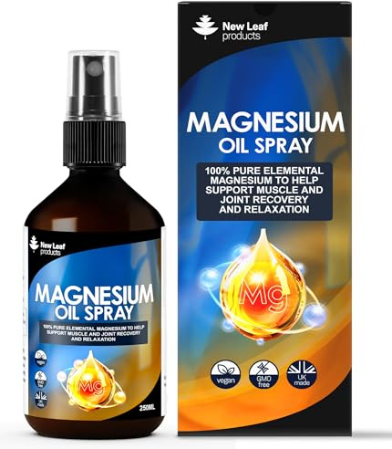 Magnesium Oil Spray - 100% Pure Elemental Magnesium Sleep Spray XL Size 250ml Joints and Aching Muscles - Vegan with 115mg Magnesium Chloride Per Serving - Made in The UK By New Leaf