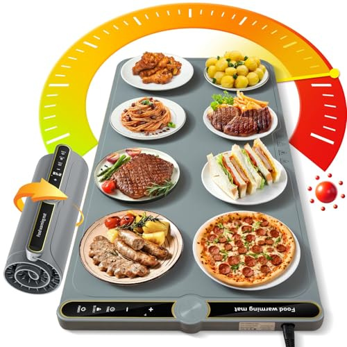 NAXBEY Warming Mat for Food Extra Large, Silicone Heating Mat for Food, 15x31.6 Foldable Food Warming Mats for Countertops, Parties, and Daily Use with Timer and 9 Temperature Levels