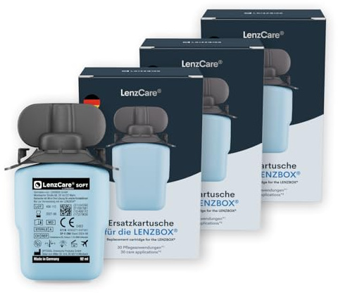 LenzCare® Soft Cartridge for LenzBox® with Nourishing All-In-One Solution for All Hard Contact Lenses, Pack of 3