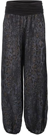 Malito - Damen Haremshose Leo Print - luftig leichte Pumphose - dünne Sommer Strandhose - Freizeithose Aladinhose zum Chillen 1484 - (Schwarz)