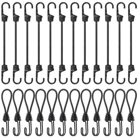 Corde Elastiche Con Gancio,12 Pezzi Corda Elastica Con Doppio Gancio 30 cm,12 Pezzi Elastici Con Ganci 16 cm per Teloni,Giardinaggio,Portapacchi, Auto e Bici,Campeggio