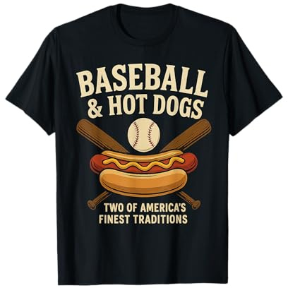 Baseball & Hot Dogs Fans – Funny Vintage American Baseball T-Shirt