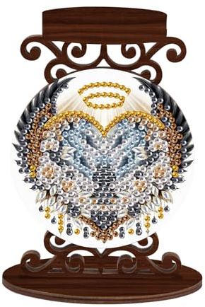 JICFDAO Diamantmålning, ljustallrik, träplatta, 10 x 13,5 cm, diamantmålning, ljushållare, kärlek, trä, ljushållare för dopljus, ljusstake, ljusstake, för bordsdekoration, ljusstake, bröllop, bön