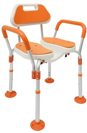 Taburete para ducha con respaldo y apoyabrazos, asiento de ducha, asiento de baño, silla de ducha, silla de baño, ayuda para personas mayores, ducha, altura ajustable, soporta 125 kg, para baño en