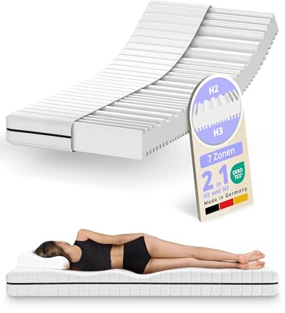 Schlaftroll Matelas en Mousse à Froid – H2 H3 – Matelas orthopédique réversible 7 Zones Respirant (18 CM Blanc, 80 x 190 CM)