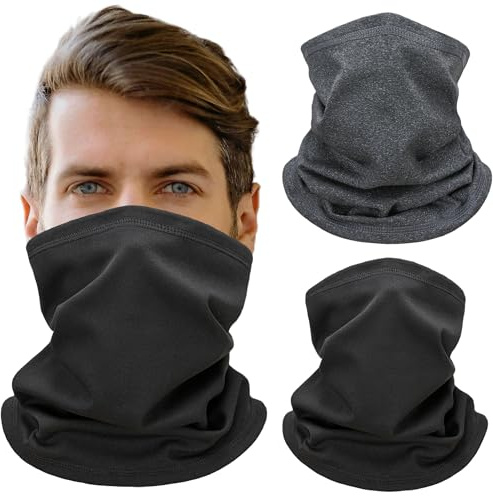 Leamekor 2 Pack Winter Neck Warmer & Ski Face Mask for Men&Women - Cold Weather Fleece Neck Gaiter for for Skiing, Running, Motorcycle (Black + Dark grey)