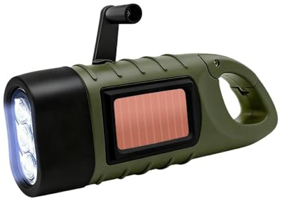 ONGNIUU Linterna Manivela y Solar, LED Super Brillante para Camping Emergencias, Linterna de Emergencia con Manivela, para Apagones, Camping con Mosquetón al Agua, Verde