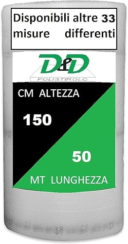 D. & D. Polistirolo - Rotolo Pluriball per Imballaggio e Spedizioni – Made in Italy – Bolle Aria per Protezione, Imbottitura, Confezionamento di Oggetti nel Trasporto (H 150 cm x 50 mt/l)