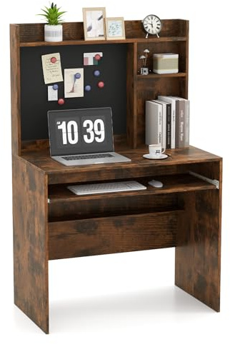 LIFEZEAL Bureau avec Rangement et Tableau d’Affichage Magnétique, étagère Réglable, Table Ordinateur en Bois avec Plateau Clavier, Poste de Travail, 89x50x138 cm (Marron) | Bureau d'ordinateur de 89 x 50 x 138 cm avec plateau pour clavier, design moderne pour bureau