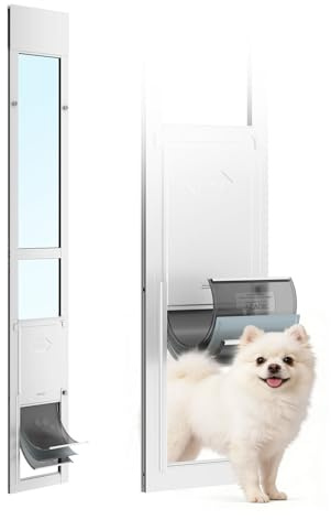 VEVOR Chatière pour Porte Coulissante en Verre, Porte pour Chiens et Chats, Hauteur Réglable de 1927 à 2049 mm, Cadre en Alliage d'Aluminium avec Charnière Pivotante et Rabat à 3 Couches, Taille M