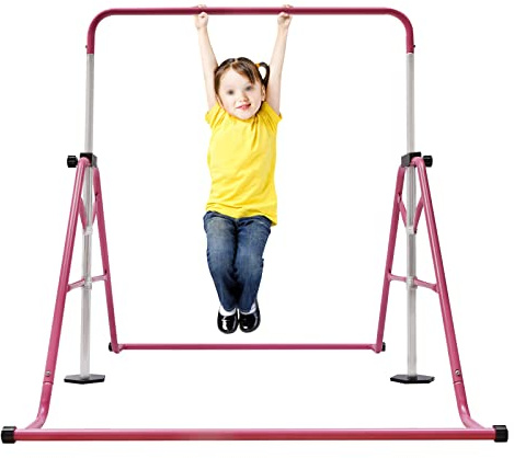 Barre de gymnastique pour enfants - Barre de gymnastique extensible réglable en hauteur de 115 à 155 cm (5 niveaux) - Barre fixe pliable avec cadre en acier robuste - Pour l'intérieur et l'extérieur