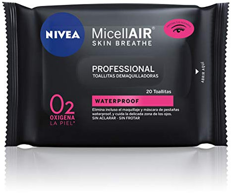 NIVEA MicellAIR Professional Toallitas Desmaquilladoras (1 x 20 uds), toallitas de limpieza facial, desmaquillador de ojos, cuello y rostro para todo tipo de piel