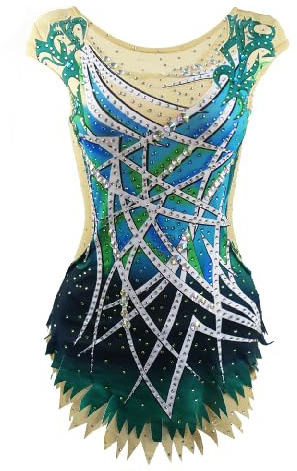 LIUHUO Justaucorps de gymnastique rythmique pour filles avec impression de diamants, vert, Medium