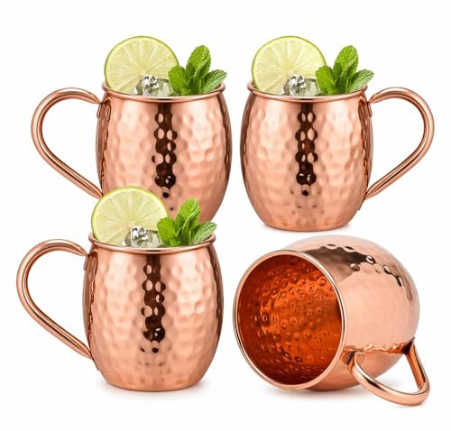 BOLD & DIVINE Authentic Moscow Mule Copper Mugs | Set of 4-100% Pure Copper Mugs 16 oz - Premium Moscow Mule Copper Cups Set of 4 - Solid Copper Cups Perfect Premium Gift