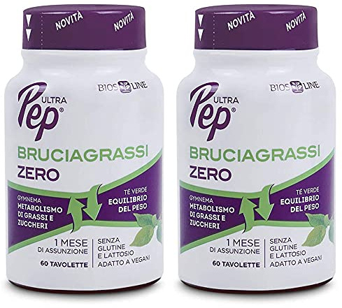 2x Biosline - Ultra Pep Bruciagrassi ZERO - 60 capsule - Metabolismo lento, Controllo del peso, senza glutine e lattosio - 2 confezioni da 60 tavolette + TISANIAMO tisana Relax alle Erbe Esclusiva