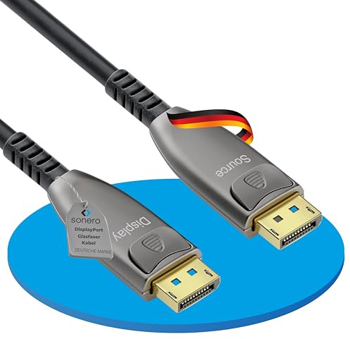 Sonero® 8K-DisplayPort 1.4-kabel, hybridoptisk fiberkabel, upplösning upp till 8K 60 Hz (7680 x 4320)/4K 120Hz (3840 × 2160), stöder HDR och DSC, antracit, 25 meter