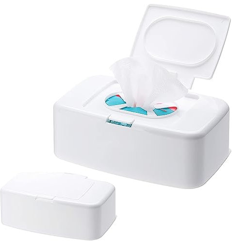 Funmo 2 Stück Feuchttücher Box,Toilettenpapier Box,Serviettenbox mit Deckel,Hält Tücher Frisch, Einhandbedienung, Taschentuchhalter, Feuchttuchbox Aufbewahrungsbox für Zuhause, Büro(Weiß)