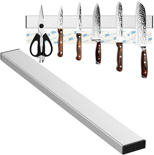 Diompirux 30cm argento Barra Magnetica per Coltelli con Magnete Extra Forte, Striscia magnetico che può essere installato senza forare, calamita coltelli cucina per Coltelli, Utensili