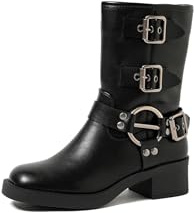 QUEEN HELENA Stivaletti Biker Stivali Bassi con Fibbie Casual Donna X30-116 (Nero, Sistema Taglie Calzature EU, Adulto, Donna, Numero, Media, 39)
