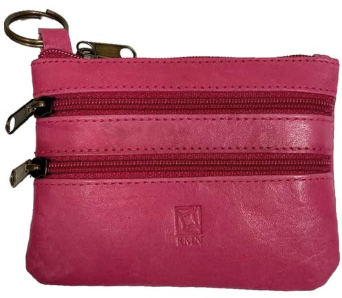 Blanck Monedero Tarjetero Piel Unisex Cuero. 3 Cremalleras. Portallaves. Piel Genuina Fucsia. Medidas 10,5 x 8 x 1 cm y Peso 25 gr. Ideal para Bolsillo de pantalón. Diseñado en España.