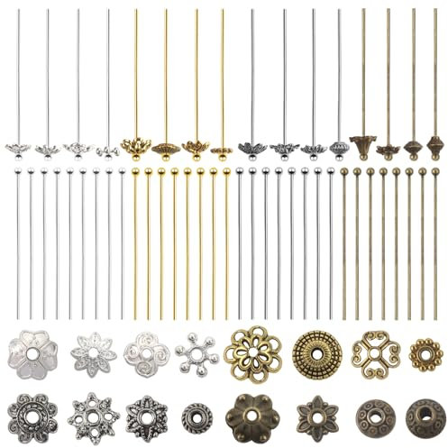 TOAOB 64 Set 50mm 4 Farben Brass Kugelkopf Nadeln Schmucknadeln und 16 Stile Abstandshalter Perlen für Ohrring Schmuckherstellung Schmuck Zubehör