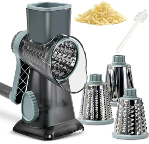 GYH&GXR Rotary Cheese Grater with Handle Vegetable Cheese Shredder Slicer Grater for Kitchen 3 Changeable Blades for Cheese Potato Zucchini Nuts Chocolate.