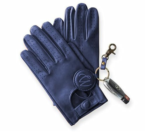 COLOURLINX Herrhandskar i läder för körning Chauffur vintage retro stil ofodrad körhandskar - bil körhandskar - mjuka äkta lammskinn kvalitet läderhandskar, marinblå, XL